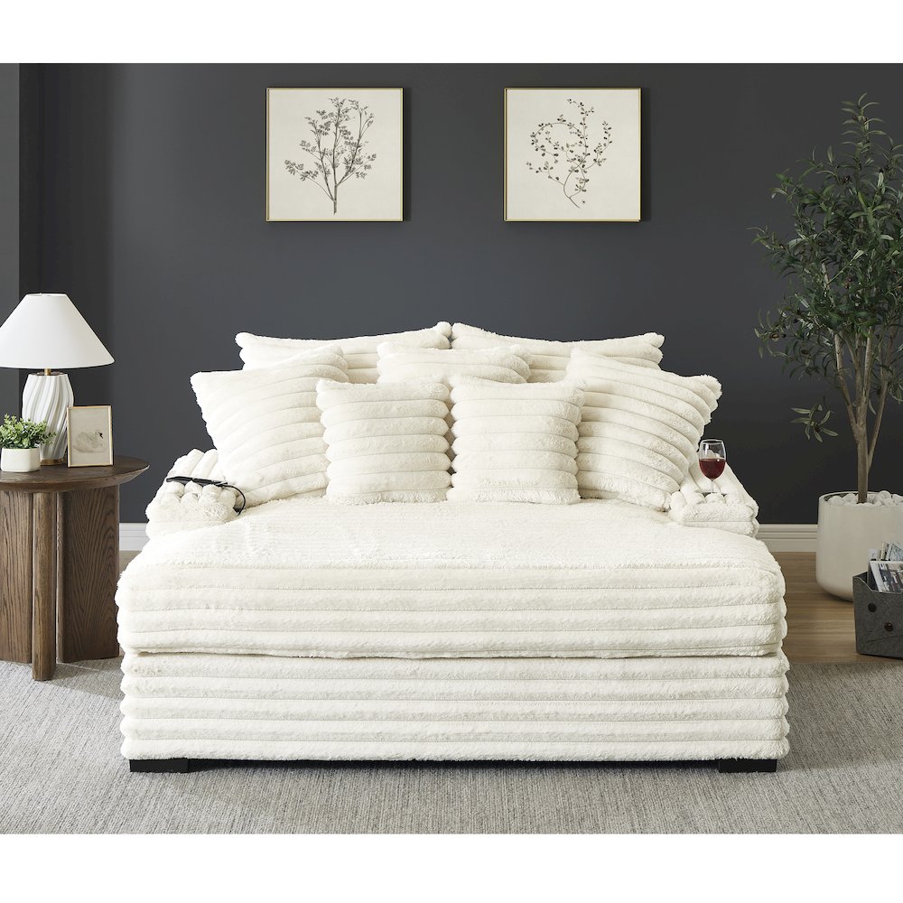 Gaviella Wide Wale Corduroy Oversized Multi-Functional Chaise Lounge, White. Picture 3