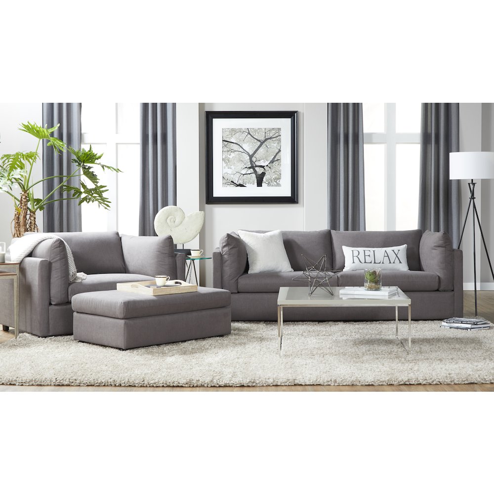 Enda Pillow Back Fabric 3-Piece Sofa and Cuddler Chair Set, Carbon Gray. Picture 2