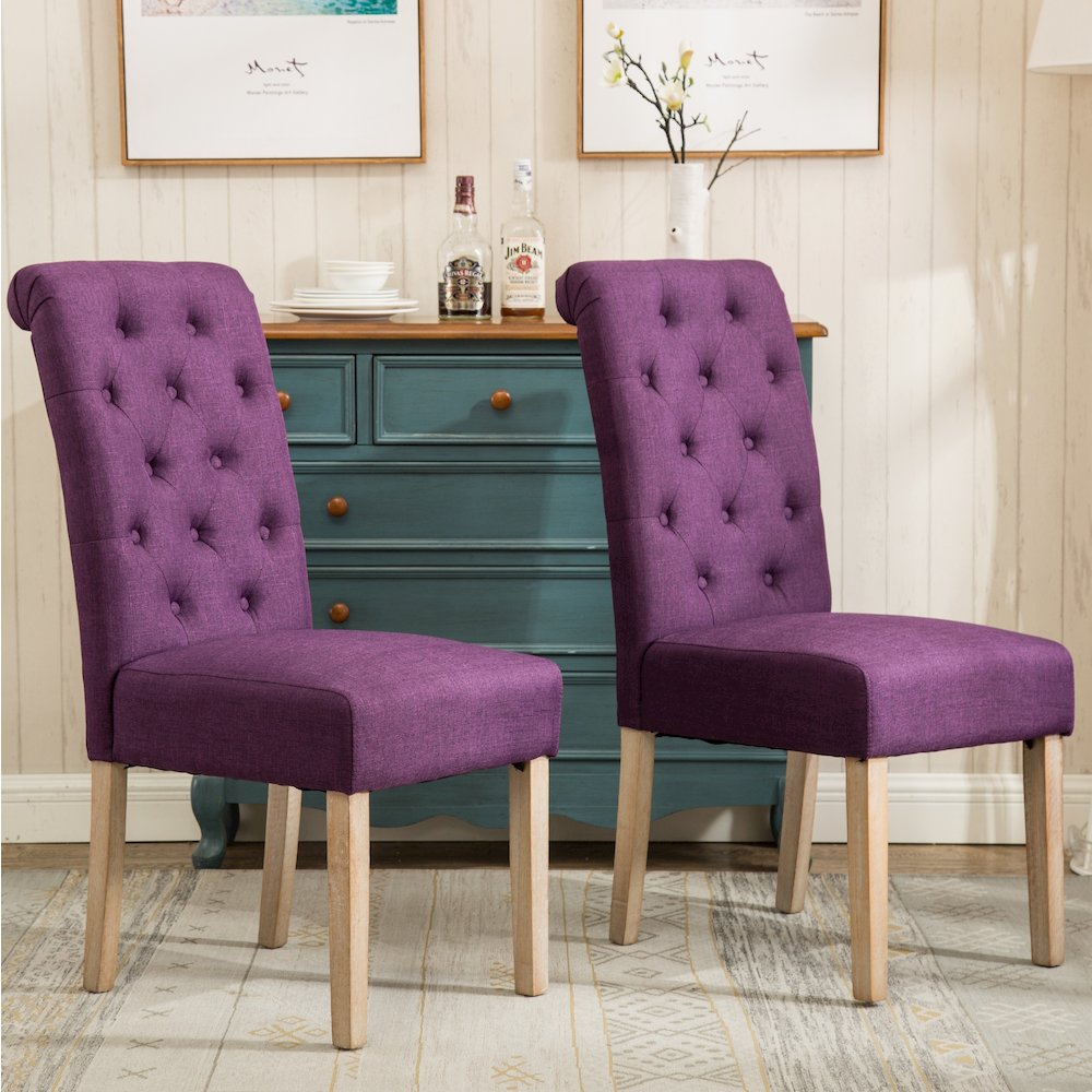 Habit Solid Wood Tufted Parsons Purple Dining Chair, Set of 2. Picture 4