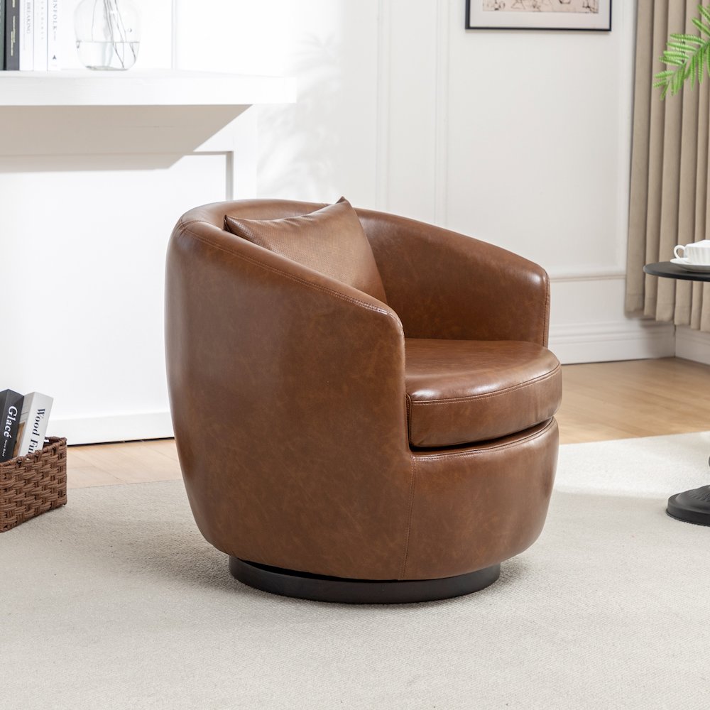 Orenza Modern Faux Leather Swivel Barrel Accent Club Chair. Picture 6