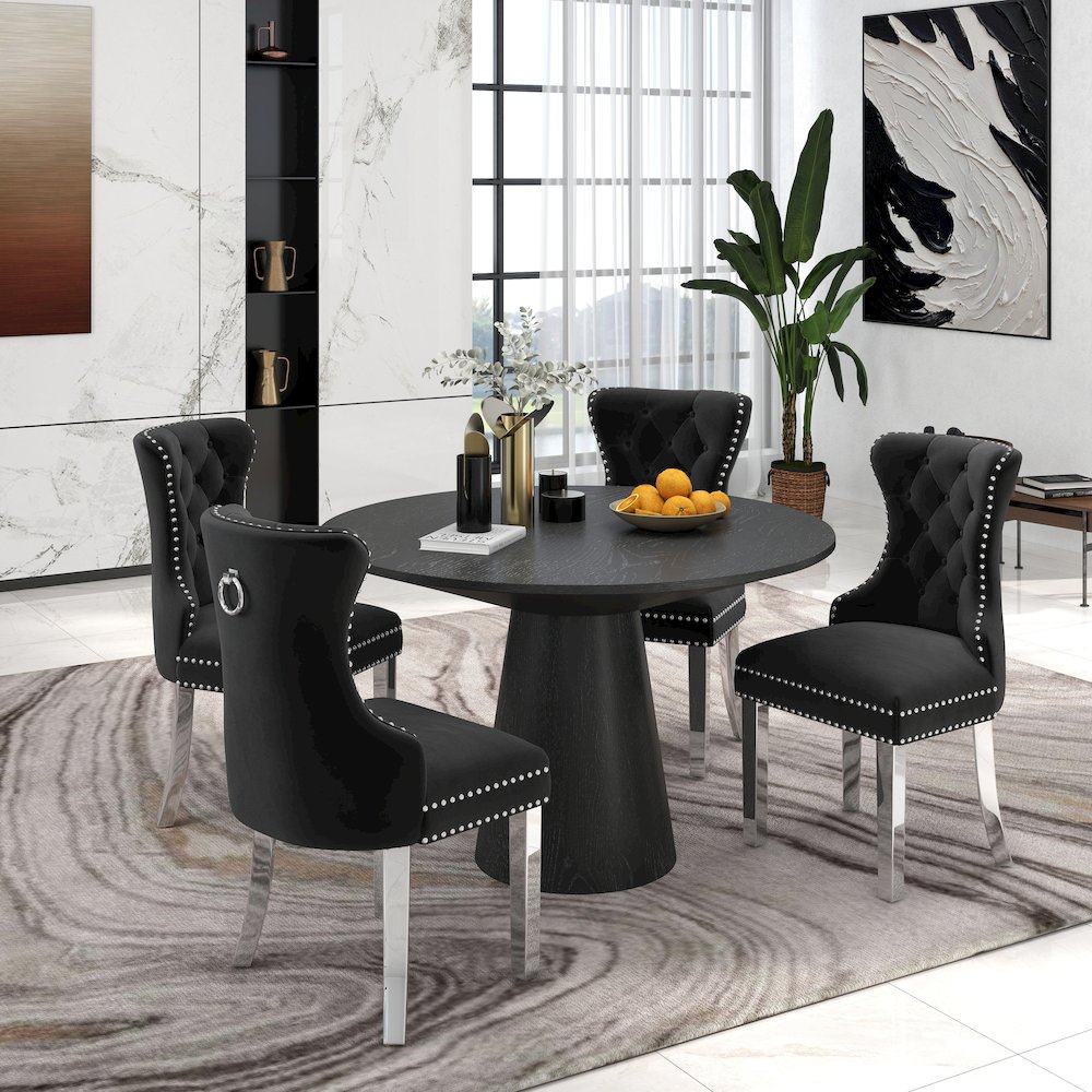 Vogel 5-Piece Round Dining Set, Pedestal Dining Table with 4 Chairs, Black. Picture 3