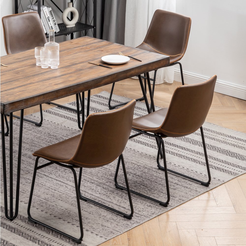 Aryven 7-Pc Dining Set with Rustic Dark Pine Table and 6 Chairs in Antique Brown. Picture 5