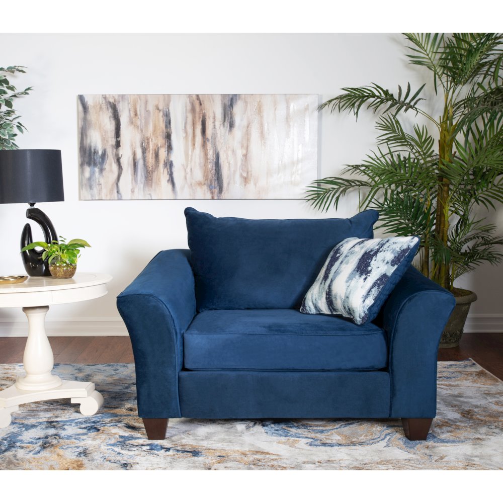 Camero Fabric Pillowback Chair with Ottoman Set in Navy Blue. Picture 4