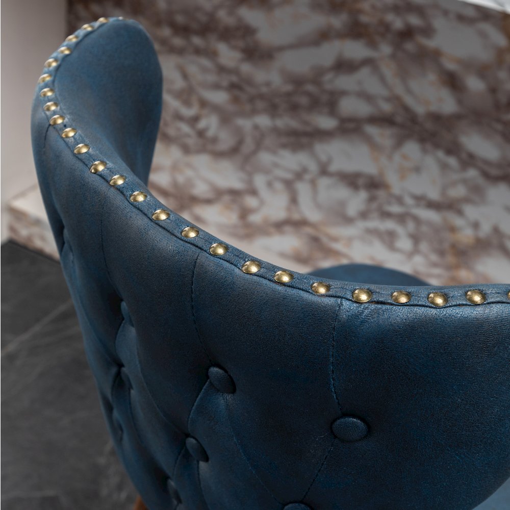 Nevis Modern Faux Leather Tufted Nailhead Trim Counter Stool Set of 2, Blue. Picture 14