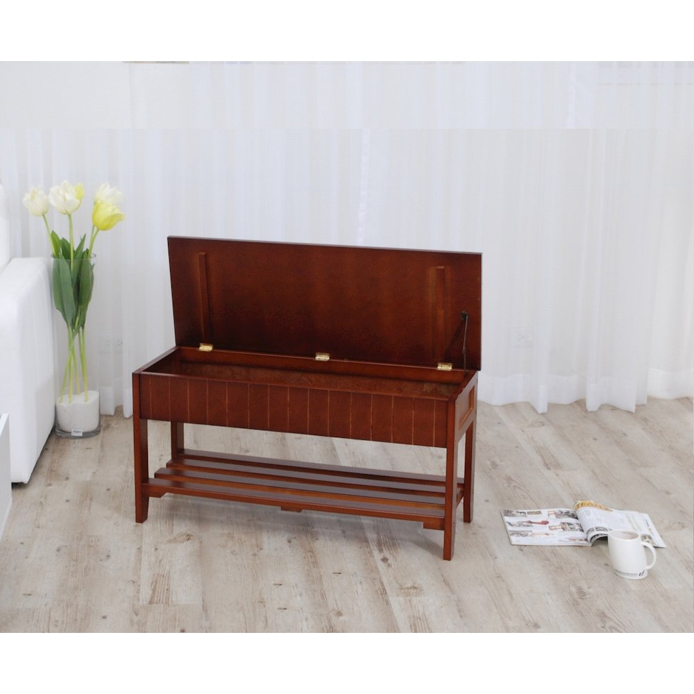 Leno Quality Solid Wood Shoe Bench with Storage, Cherry. Picture 5