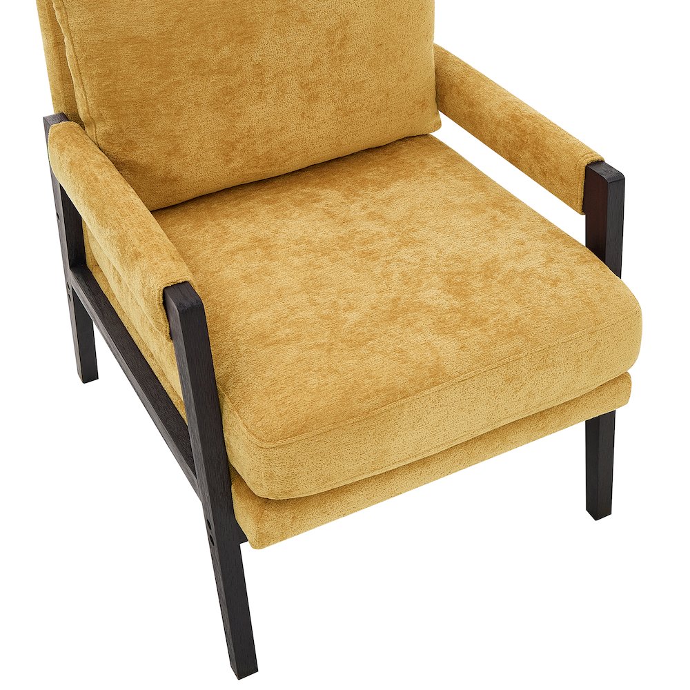 Kelly Mid-Century Modern Chenille Upholstered Accent Armchair, Yellow. Picture 5
