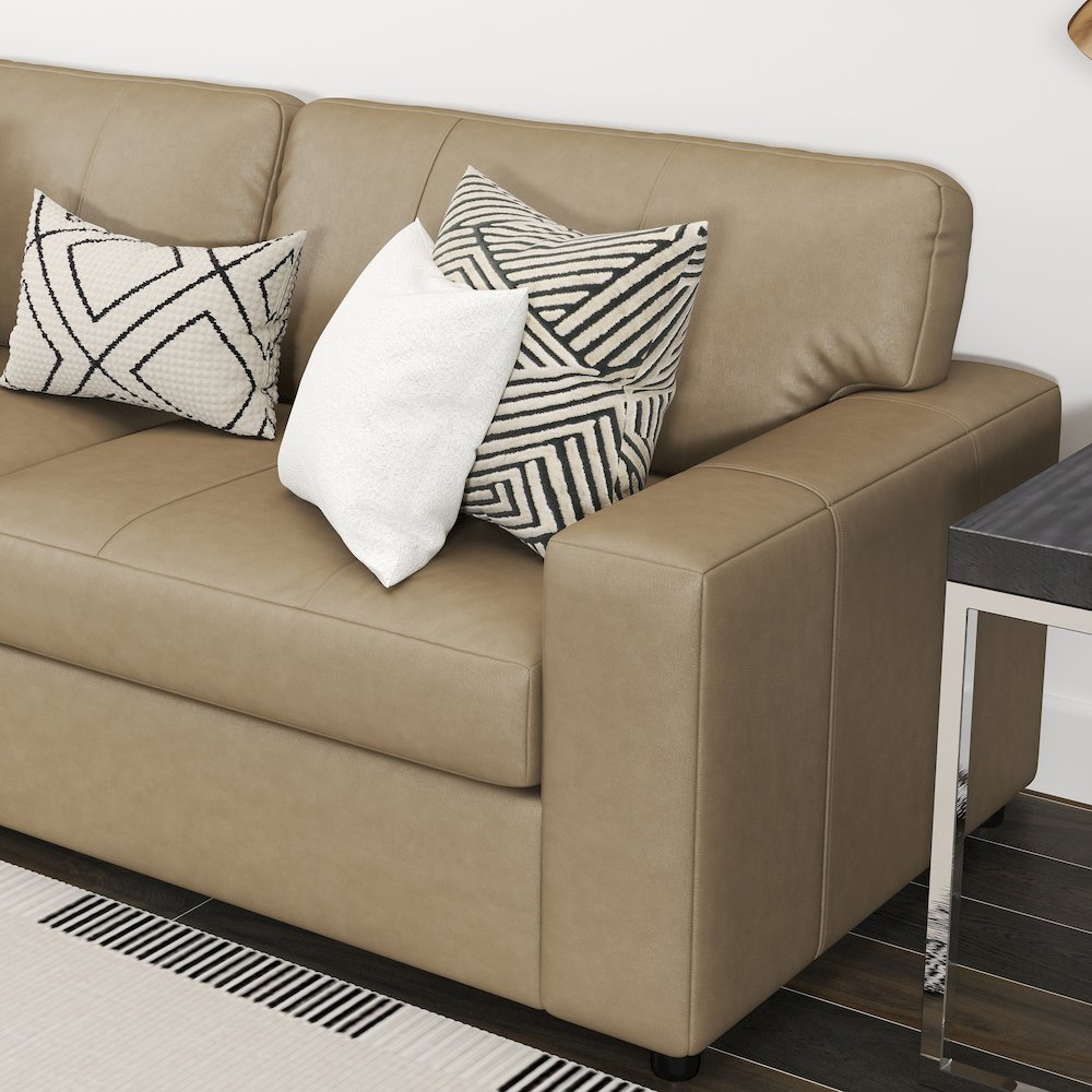 Sakan Leather Upholstered Sofa, Beige. Picture 5