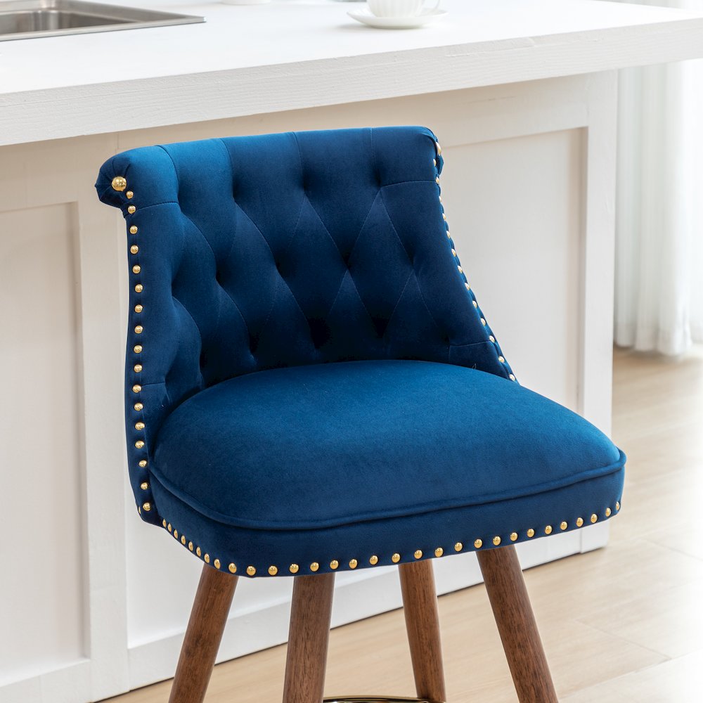 Elvara Set of 2 Button-Tufted Counter Stools with Nailhead Trim - Blue. Picture 11