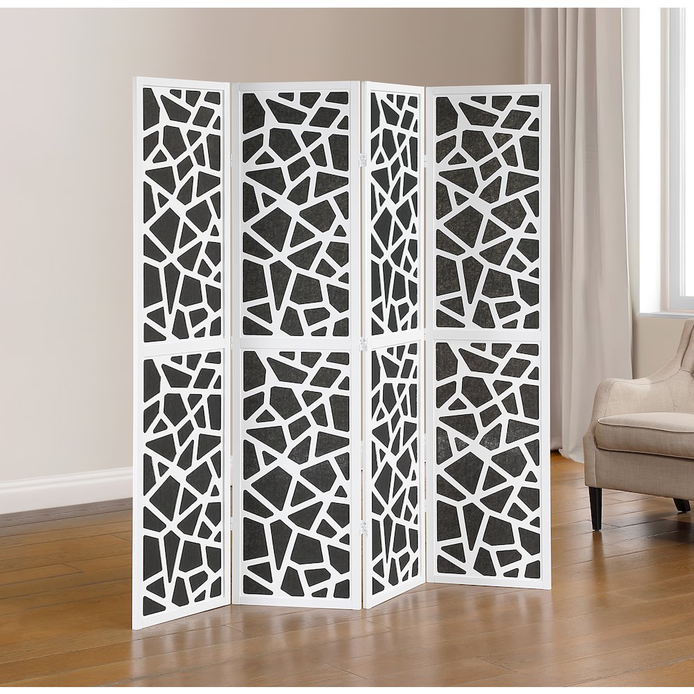 4-Panel Wood Room Divider, Folding Portable Partition Screen, Black and White. Picture 2