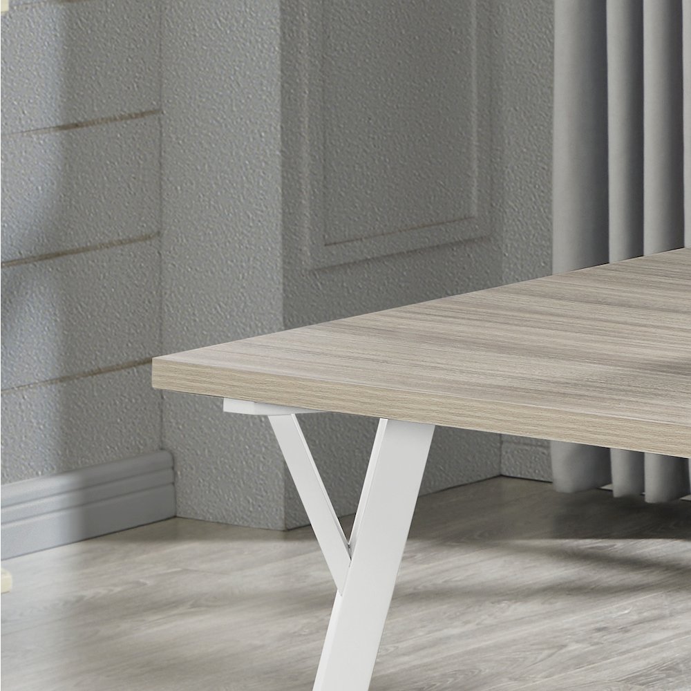 Alwynn Contemporary Rectangular Dining Table, White and Natural Wood. Picture 5