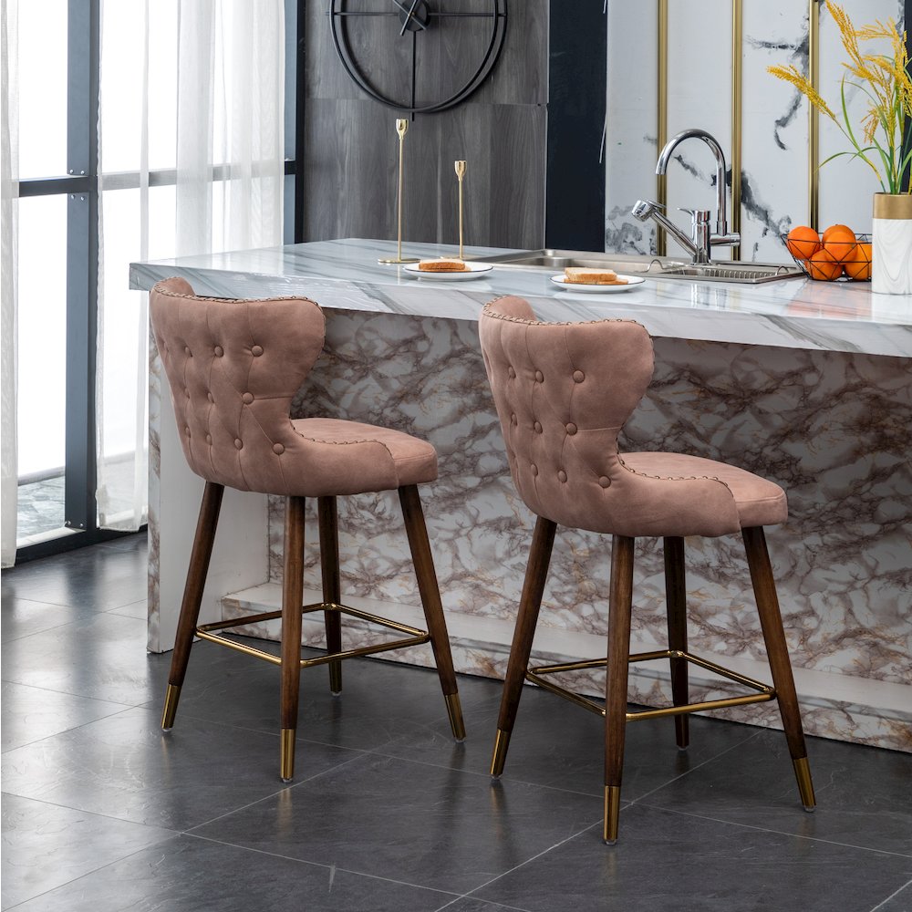 Nevis Modern Faux Leather Tufted Nailhead Trim Counter Stool Set of 2, Pink. Picture 7