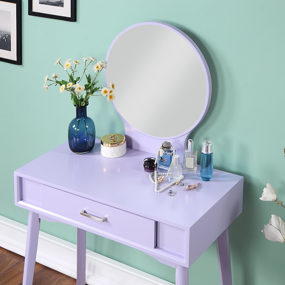 Maly Contemporary Wood Vanity and Stool Set, Purple. Picture 4