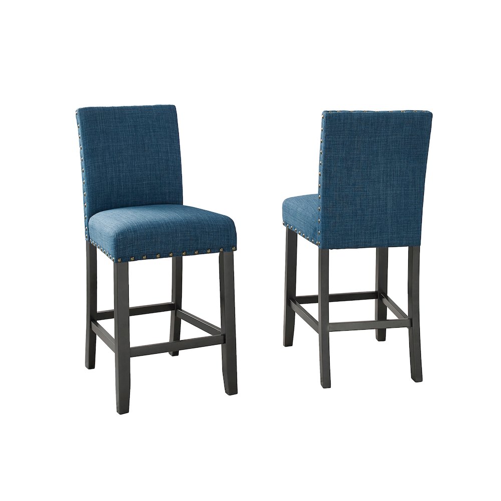 Biony Blue Fabric Counter Height Stools with Nailhead Trim, Set of 2. Picture 6