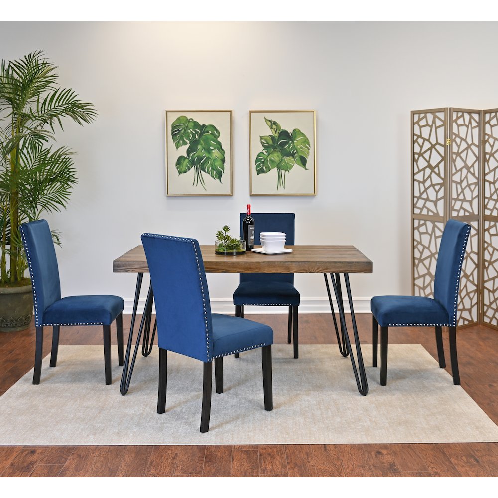 Ashzo 5-Pc Dining Set, Hairpin Dining Table with 4 Chairs, Blue. Picture 2