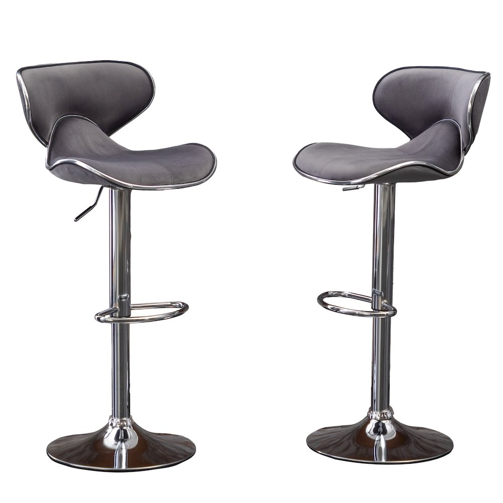 Masaccio Velvet Upholstered Adjustable Swivel Barstool, Set of 2, Gray. Picture 1