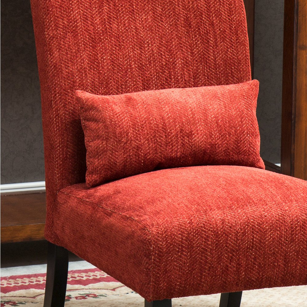 Pisano Red Fabric Armless Accent Chair with Matching Kidney Pillow. Picture 7