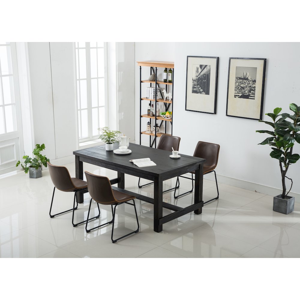 Lotusville Antique Wood Finished Dining Set: Table and Four Chairs, Brown. Picture 7