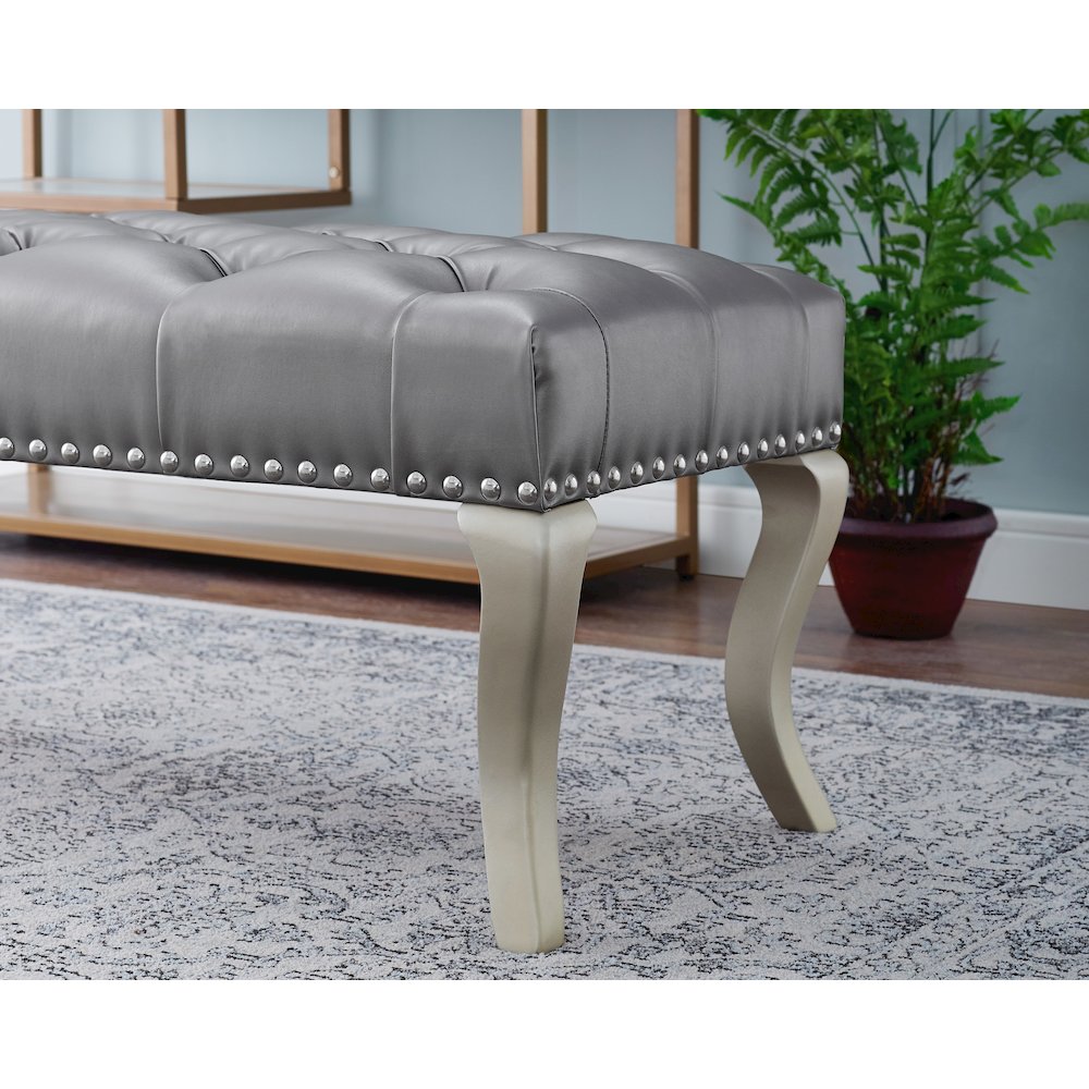 Decor Maxem Tufted Faux Leather Upholstered Seat with Nailhead Trim Bench. Picture 3