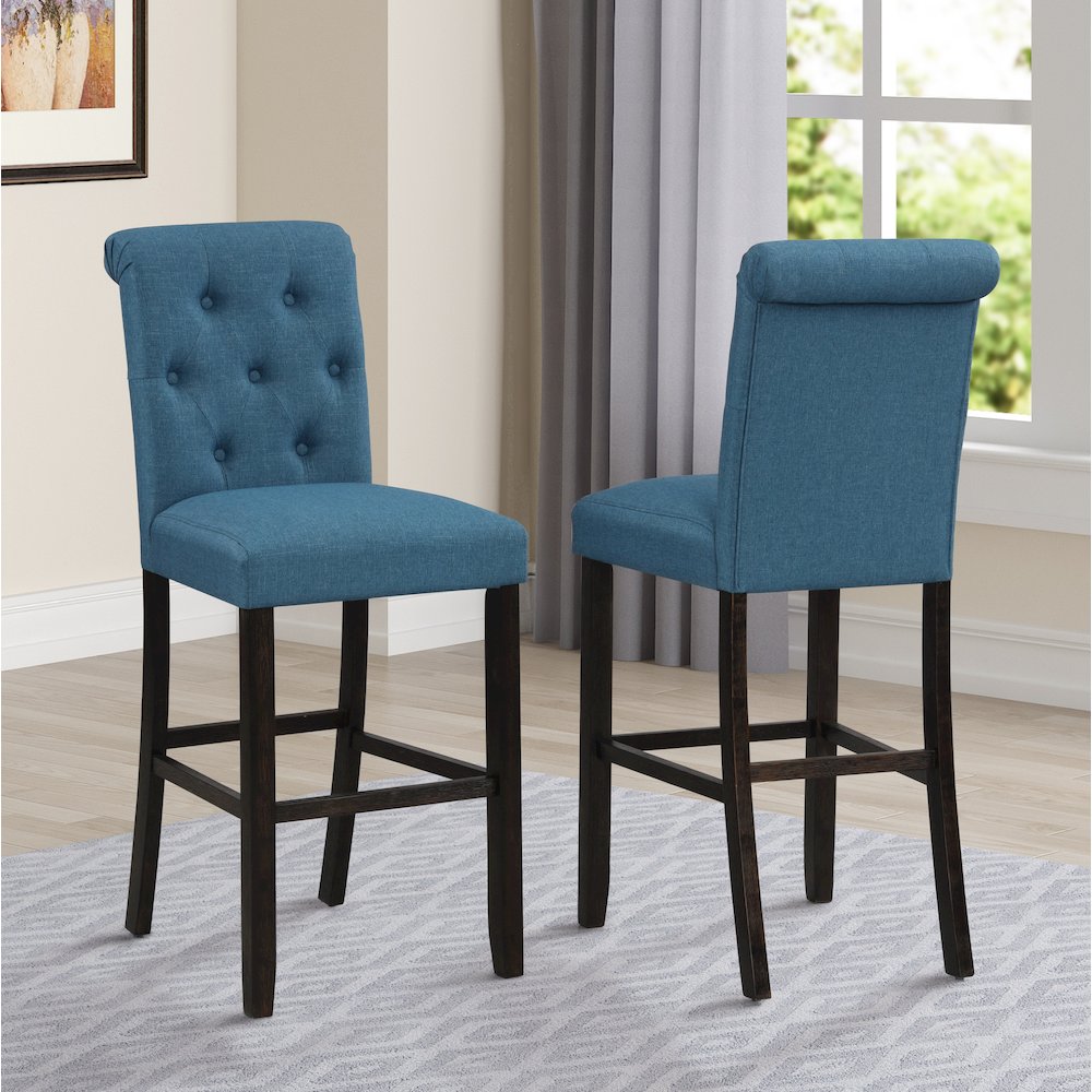 Leviton Solid Wood Tufted Asons Barstool, Set of 2, Blue. Picture 2