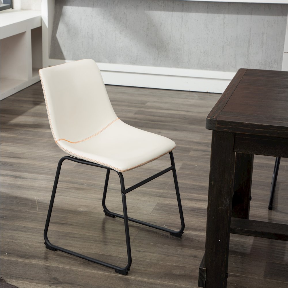 Lotusville Vintage PU Leather Dining Chairs, White, Set of 2. Picture 9