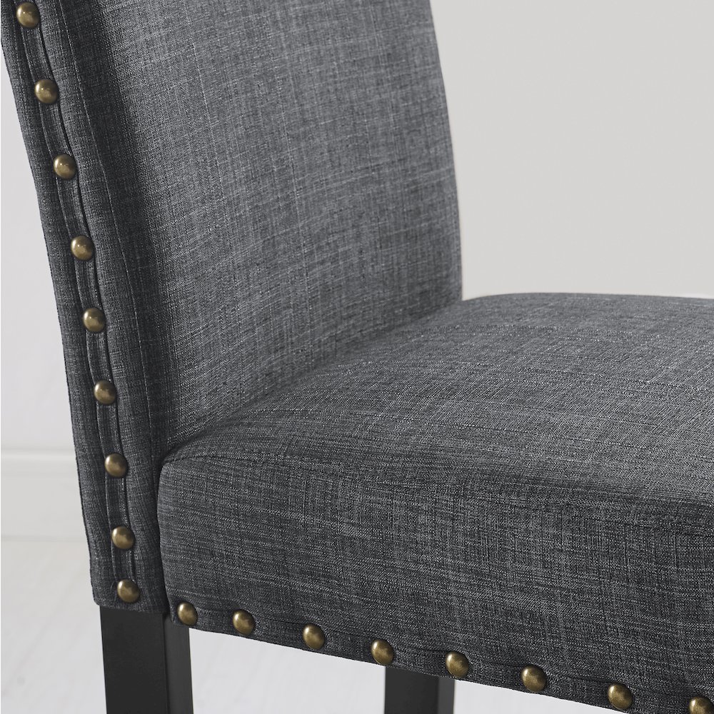 Biony Gray Fabric Dining Chairs with Nailhead Trim, Set of 2. Picture 3