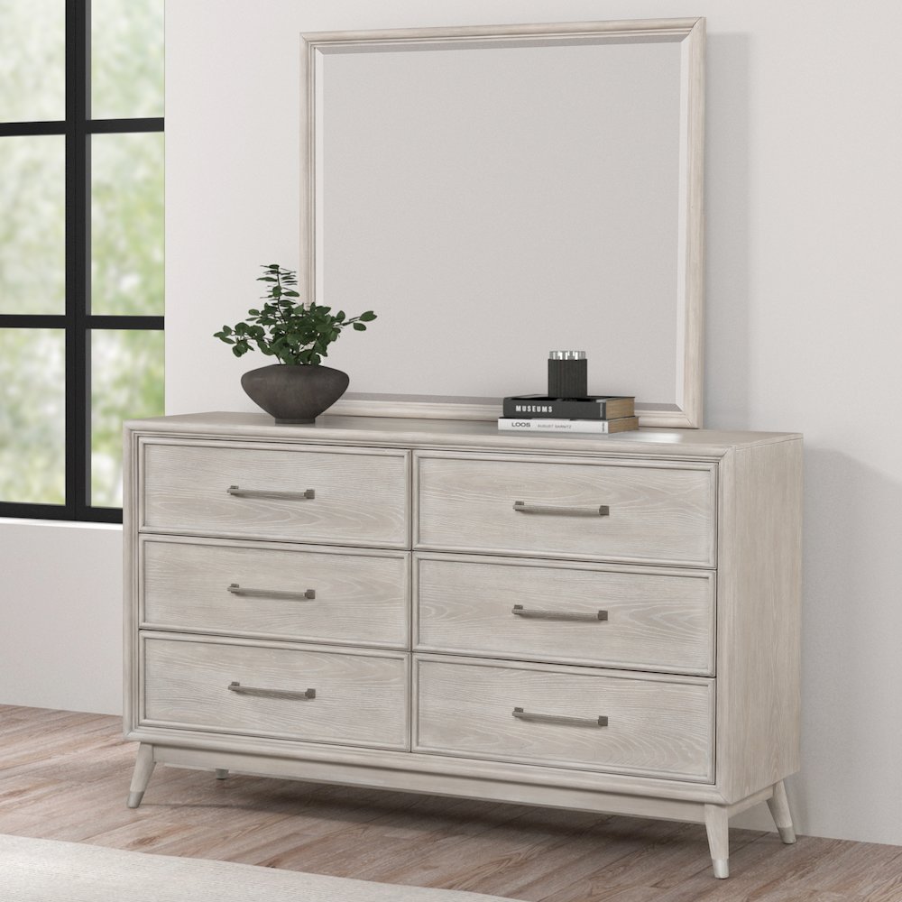 Seluna 6-Drawer Bedroom Dresser with Mirror, Gray Oak Finish. Picture 2