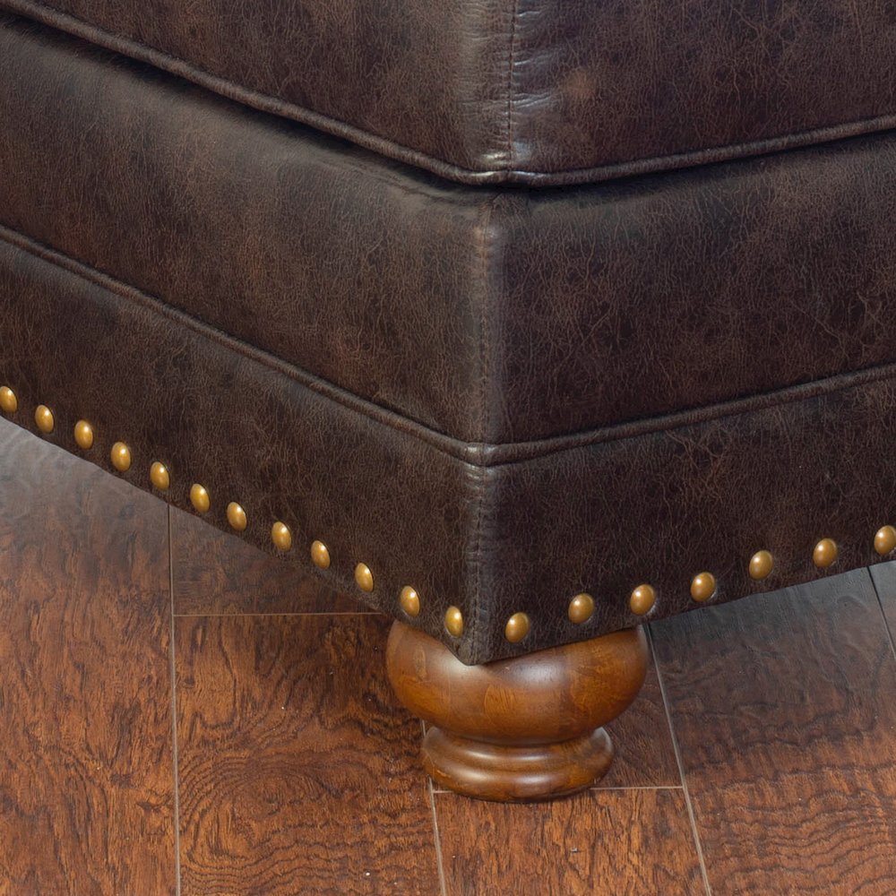 Leinster Faux Leather Upholstered Nailhead Ottoman in Espresso. Picture 4