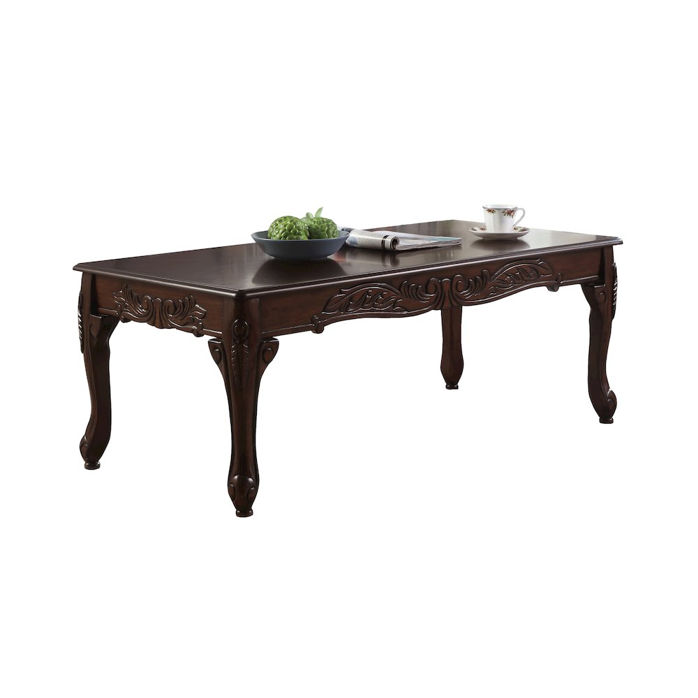 Blush Traditional Ornate Detailing Dark Cherry Finish Wood Coffee Table. Picture 1