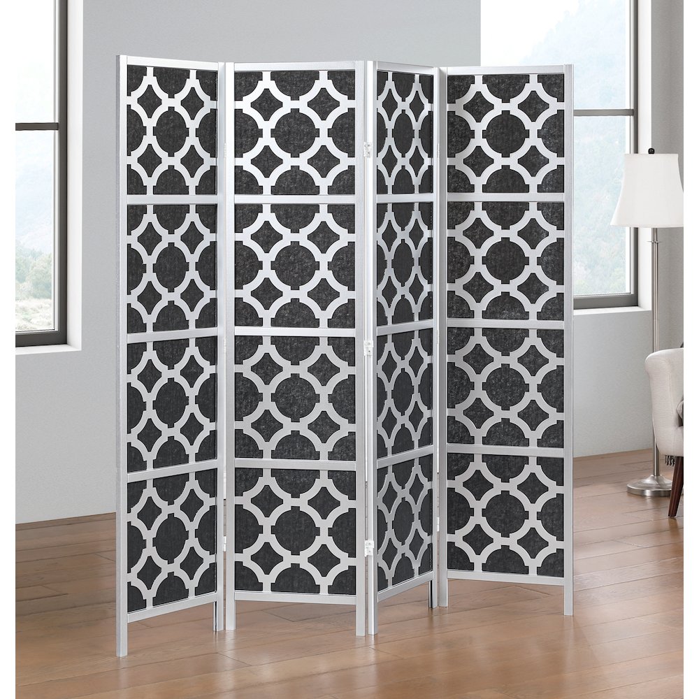 4-Panel Room Divider, Decorative Folding Freestanding Privacy Screen, Silver. Picture 2