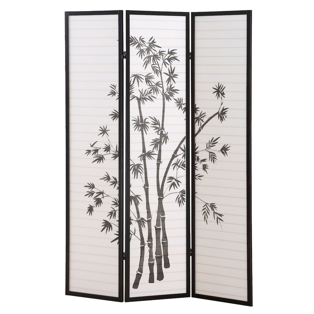 Flor 3-Panel Oriental Shoji Screen/Room Divider, Black. Picture 1