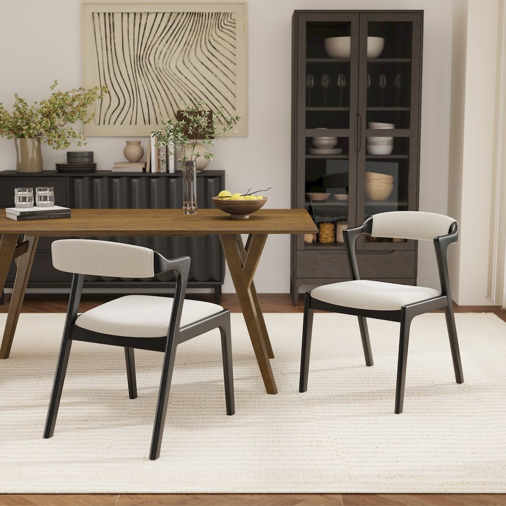 Lavin Walnut Finish Upholstered Dining Chairs, Set of 2. Picture 2