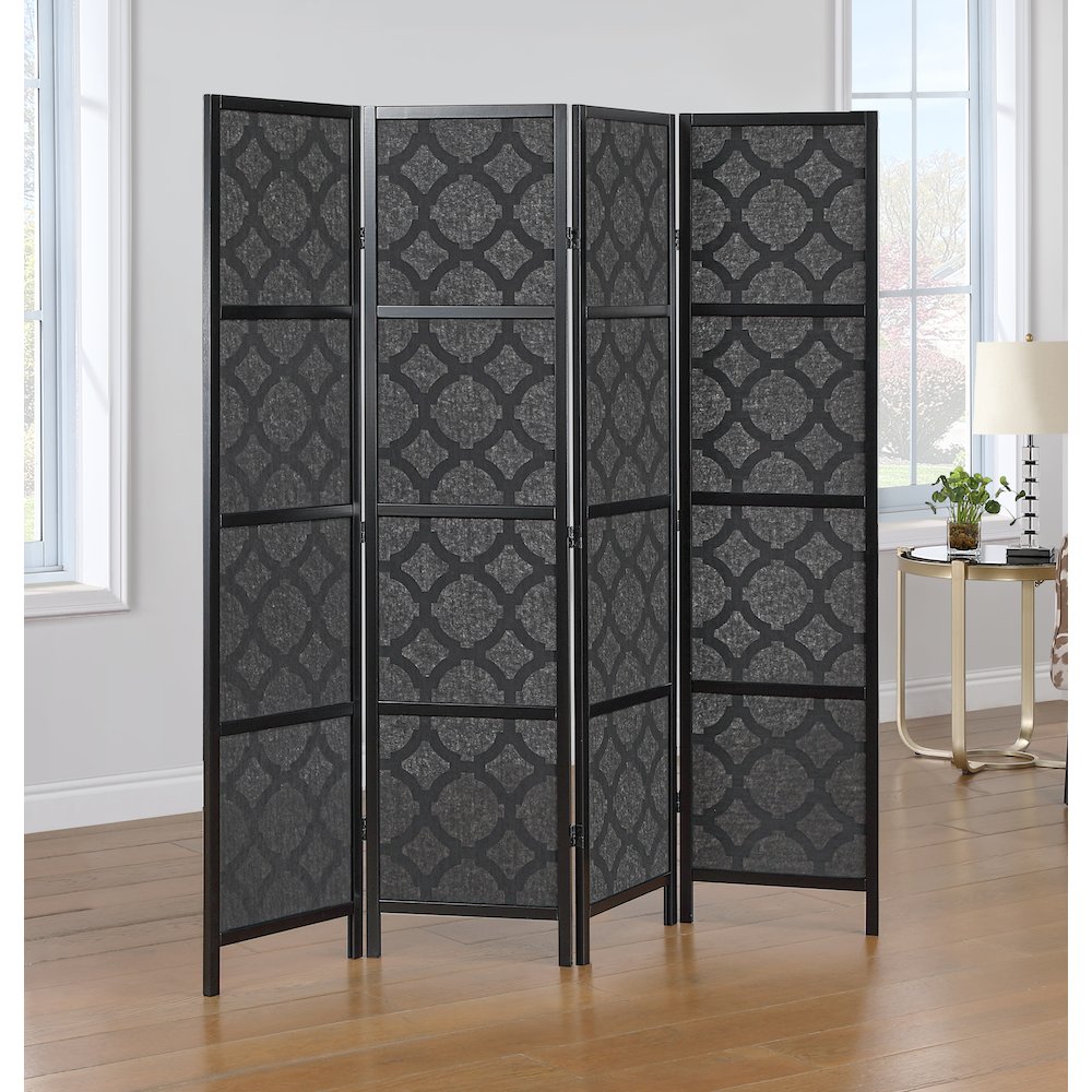 4-Panel Room Divider, Decorative Folding Freestanding Privacy Screen, Black. Picture 3