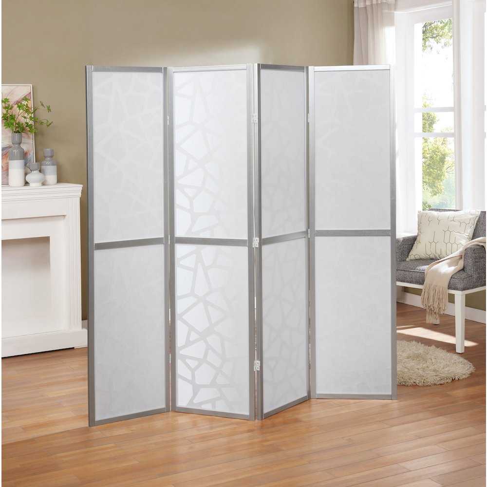 Giyano Silver 4 Panel Screen Room Divider. Picture 5