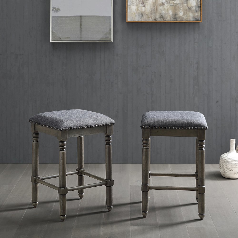 Arnhem Wood Gray Upholstered Counter Height Stool, Set of 2. Picture 2
