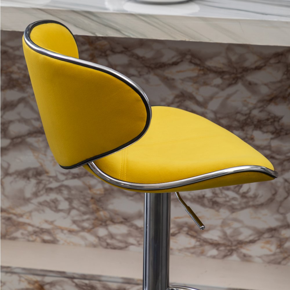 Masaccio Velvet Upholstered Adjustable Swivel Barstool, Set of 2, Yellow. Picture 11