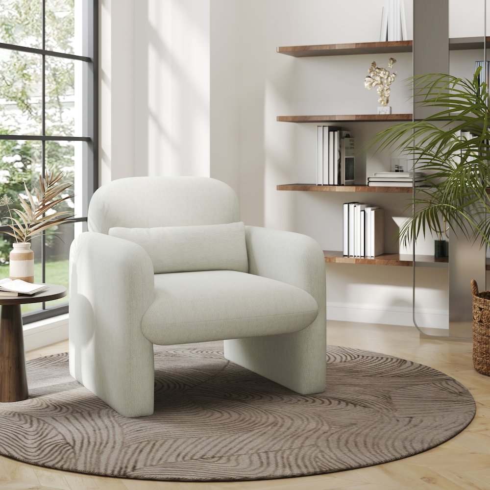 Dylan Modern Upholstered Barrel Armchair, Cream White. Picture 10