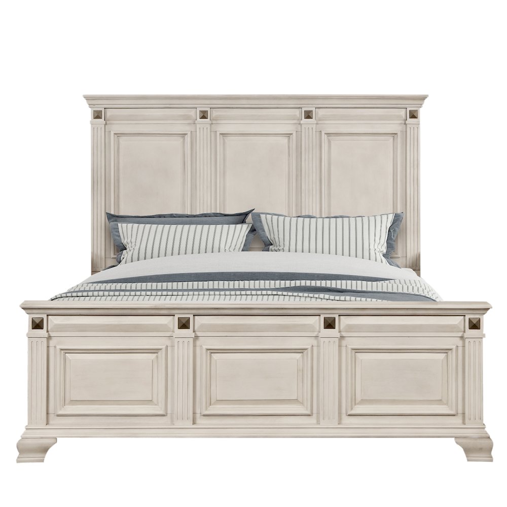 Renova Distressed Parchment Wood Panel Bed, King. Picture 1