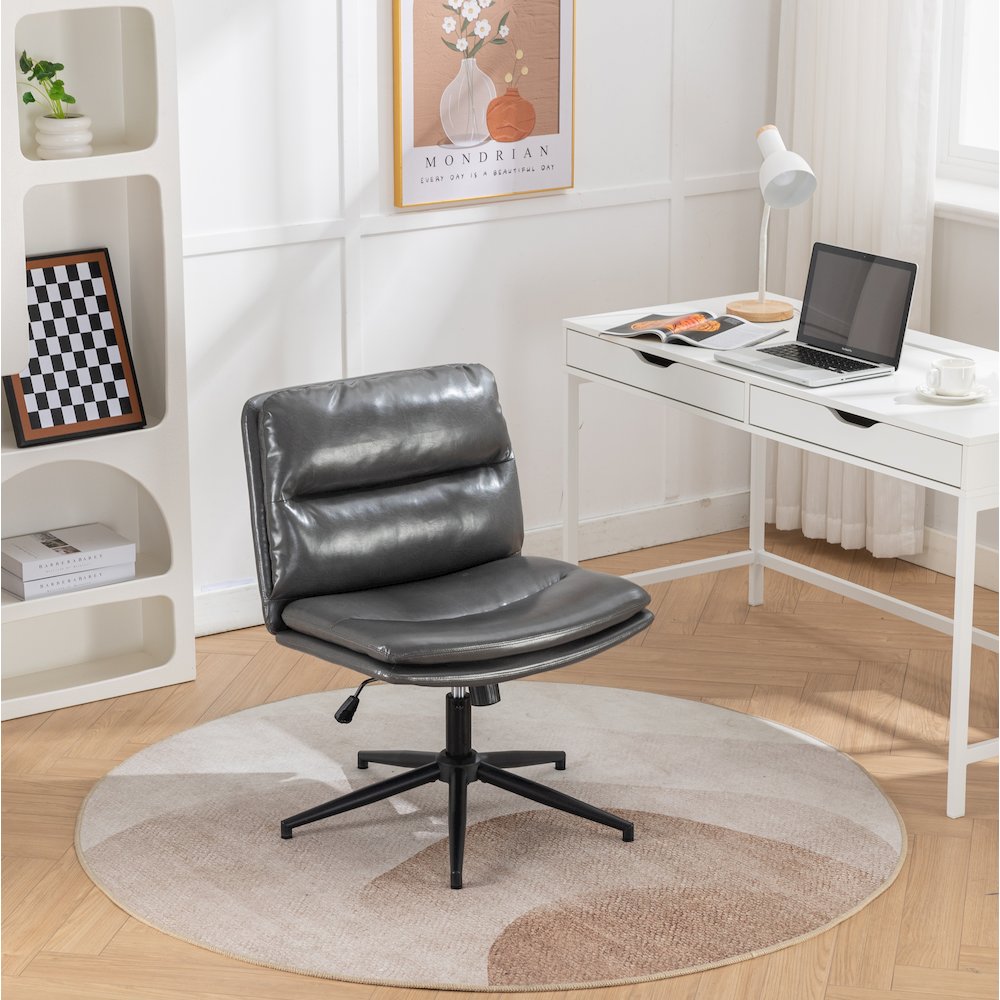 Bizerte Adjustable Swivel Criss Cross, Wide Seat Office or Vanity Chair, Gray. Picture 7