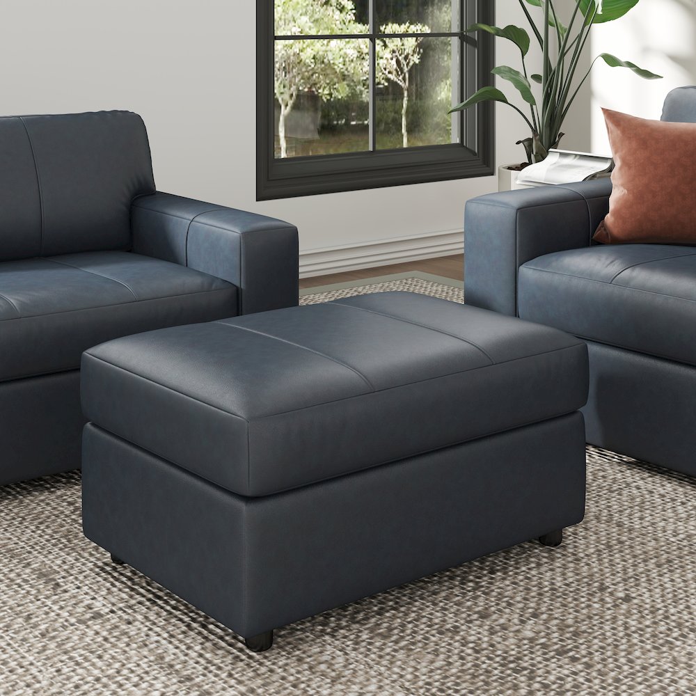 Sakan Leather Upholstered Ottoman, Blue. Picture 8