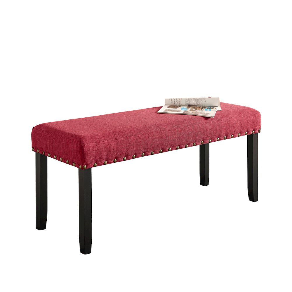 Biony Fabric Dining Bench with Nailhead Trim, Red. Picture 1