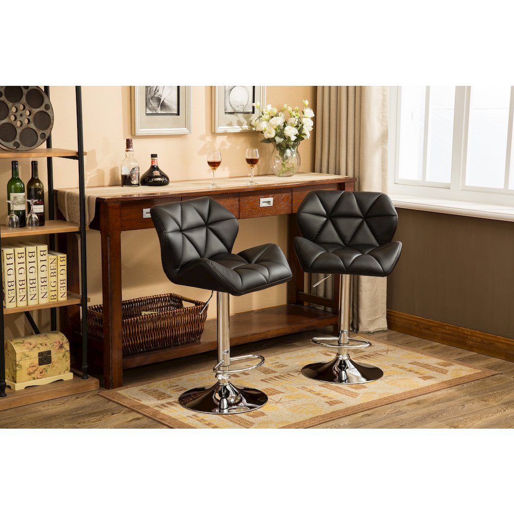 Glasgow Contemporary Tufted Adjustable Height Black Bar Stools, Set of 2. Picture 3