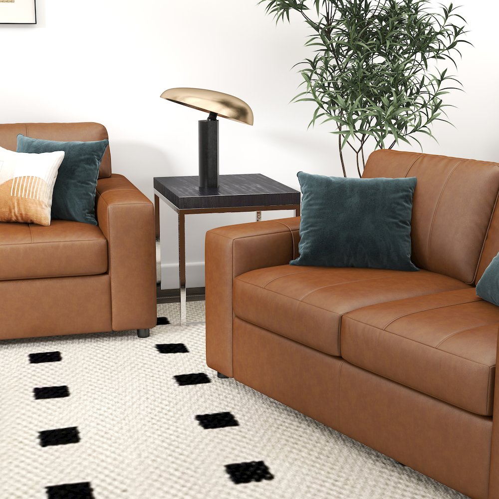 Sakan Leather 4-Pc Living Room Set, Sofa Loveseat, Chair and Ottoman, Caramel. Picture 6