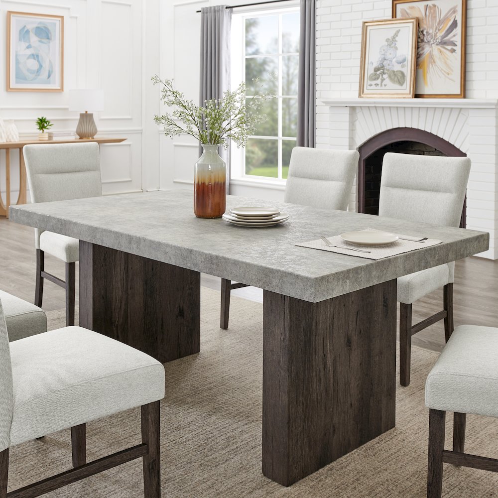 Sorlen Modern 7-Piece Dining Set, 3D Faux Concrete Table with 6 Chairs. Picture 7