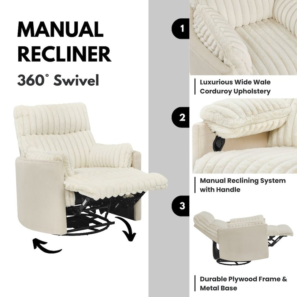 Bocaton Wide Wale Corduroy Upholstery Manual Recliner. Picture 4