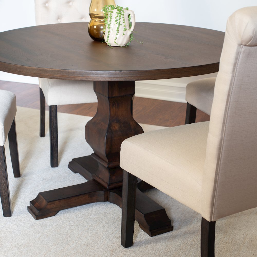 Kerbau 5-Pc Dining Set, Pedestal Round Table with 4 Stylish Chairs, Tan. Picture 5