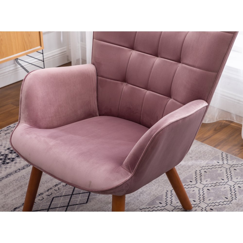 Leiria Contemporary Silky Velvet Tufted Accent Chair with Ottoman, Mauve. Picture 8