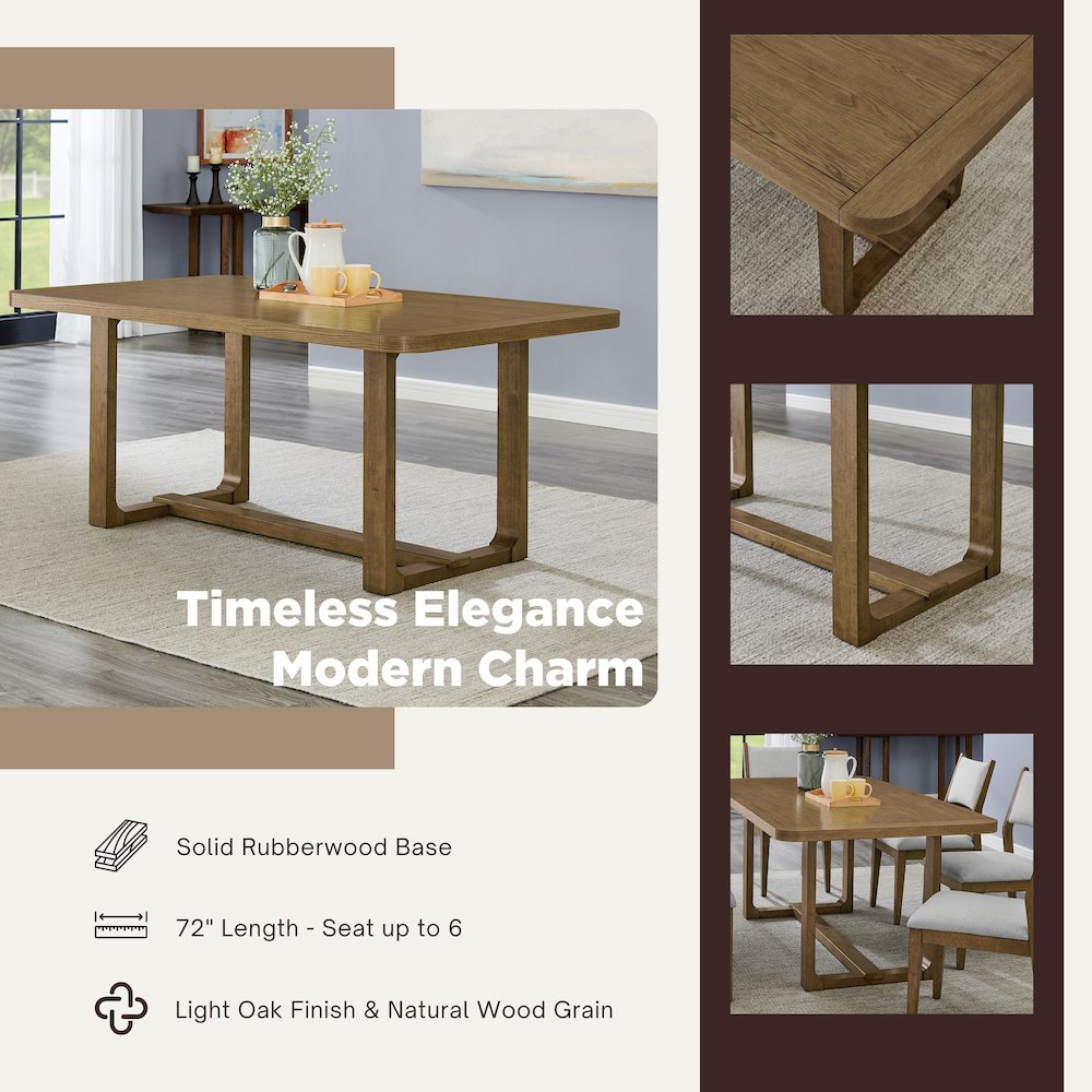 Parker 7-Piece Dining Set, Trestle Dining Table with 6 Stylish Chairs, Light Oak. Picture 4
