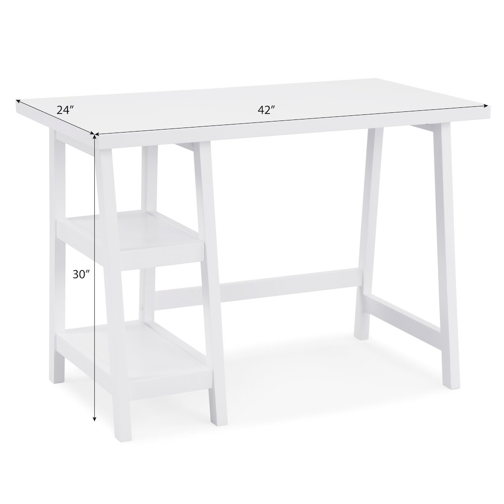 Redina Contemporary Wood Writing Desk with Storage, White. Picture 4