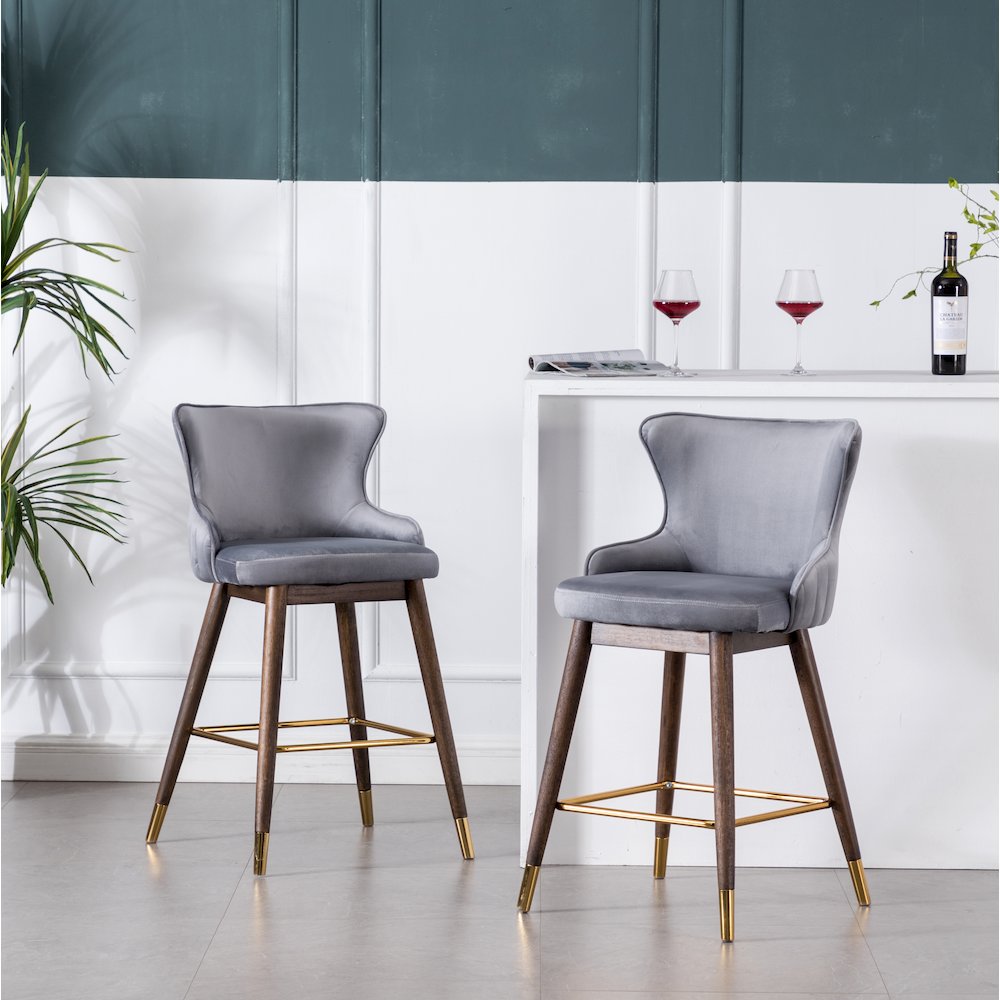 Leland Fabric Upholstered Counter Height Wingback Stools, Set of 2, Gray. Picture 3