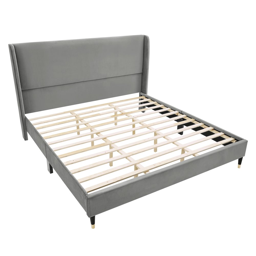Rozitta Gray Velvet Wingback Platform Bed, King. Picture 7